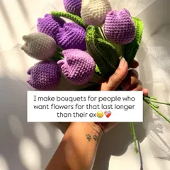 For flowers that last longer than a fleeting romance, my crochet bouquets are here for you. This bunch of purple and white tulips is a perfect, long-lasting gift that will never fade.
