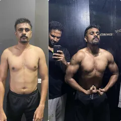 It's not just about losing weight; it's about building strength. This client's body recomposition journey shows a significant increase in muscle definition and a leaner physique, achieved through a targeted muscle gain program and clean eating.