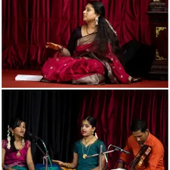 We bridge the gap between learning and performing. The top image shows our guru guiding the session with deep involvement, while the bottom shows our students putting their lessons into practice, singing alongside professional live accompaniments like the violin. This is how we build complete musicians.
