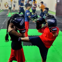 Our kids' anti-bullying program in action. Here, our young warriors practice their kickboxing drills, learning not just how to strike, but also discipline, coordination, and the confidence to stand tall.