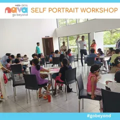 An overview of our Self-Portrait workshop in session, with children and parents gathered around tables, engaged in art. These events are designed to be collaborative, offering a glimpse into Ekya Nava's unique, interactive approach to learning.