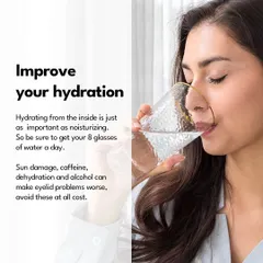 Hydrating from the inside is just as important as what you put on your skin. Drinking enough water is crucial, while avoiding excess caffeine and alcohol can prevent dehydration that makes under-eye problems worse.