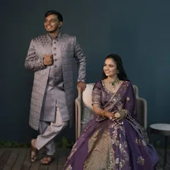 A portrait of a couple ready to begin their journey. I provided makeup and hair for both the bride and groom, ensuring they looked coordinated and picture perfect for their Gordhana ceremony.