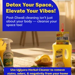 Detox your space, elevate your vibes! This image of Ujjiyara Herbal Cleaner suggests that post-Diwali cleaning isn't just for the body but for the home too, removing stains, odors, and negativity.