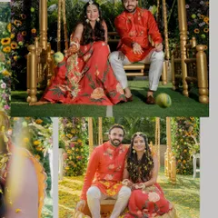 More moments from the tennis-themed shoot. The floral decorations and the couple's traditional attire create a unique and beautiful contrast with the sporty theme.