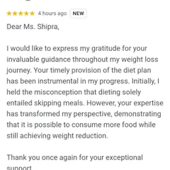 This wonderful feedback from Vandana highlights a key part of my philosophy: dieting is not about skipping meals. It's about eating more of the right foods to achieve your weight loss goals.