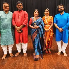 On stage with the orchestra and my disciple, Sudipta Chakraborty, after her performance at the India International Centre. I had the pleasure of conducting the nattuvangam for her recital.