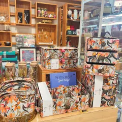 A glimpse of the full 'Darjeeling Sway' collection on display in our store. It includes storage boxes, desk caddies, organizers, and even a backpack, all in our custom floral print.