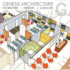 Space planning is the foundation of good design. This 3D conceptual sketch for an office interior shows how we map out different zones like meeting areas, a library, and collaborative spaces to create a functional and dynamic workflow.