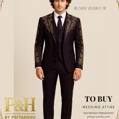 The full ensemble of the dark purple suit, a masterpiece of tailoring designed for a grand reception or evening celebration.