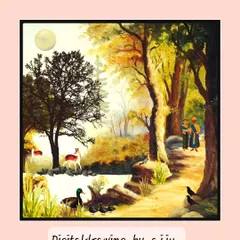 A digital painting depicting a peaceful forest scene, inspired by traditional art styles but created with modern tools. This artwork is designed to bring the beauty of nature indoors.