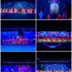 This collage showcases various scenes from a school's annual day event, a large-scale production I managed. It highlights my ability to coordinate complex stage performances with numerous participants and vibrant digital backdrops.