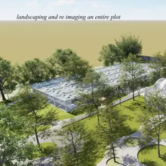 This aerial render showcases the scale of our landscaping and venue construction for the forest wedding. We didn't just place a tent; we reimagined the entire plot, carving out pathways, defining zones for different functions, and integrating the structure seamlessly with the natural environment.