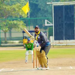 Focused at the crease during a Delhi High Court cricket match. Whether it's facing a fast bowler or a tough prosecution, the key is to keep your eye on the ball.