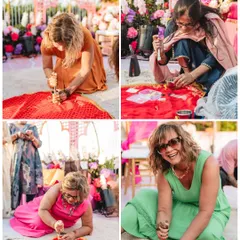 A collage showing guests enjoying a traditional bangle-making station at a Mehendi. We love incorporating interactive cultural activities that engage guests and add a memorable touch.