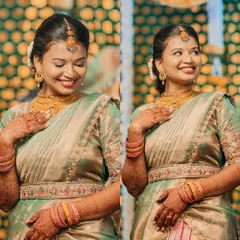 A duplicate of 82, this collage shows a bride's portraits from her engagement, capturing her happy and serene expressions.