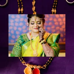 A creative shot focusing on the Mangalsutra, a key symbol in a Maharashtrian wedding. The bride's emotional expression and the intricate details of her mehndi are beautifully framed.