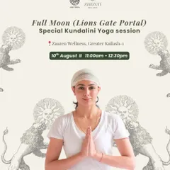 The official poster for our Lion's Gate Portal and Aquarius Full Moon session. I am pictured in a prayer mudra, inviting participants to join in this rare and powerful alignment for release and renewal.