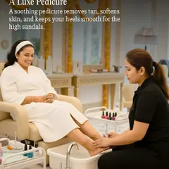 A luxe pedicure is essential for pre-wedding prep. Here, a bride-to-be enjoys a soothing treatment designed to remove tan, soften skin, and get her heels ready for her big day.