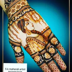 For a truly unique design, I can create detailed portraits. This single-hand mehendi features a beautiful bride figure, showcasing my skill in creating realistic and artistic figures.