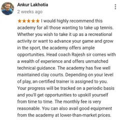 We value player feedback. This detailed review highlights our commitment to both recreational and advanced players, the quality of our five clay courts, and the unmatched technical guidance from our certified coaches.