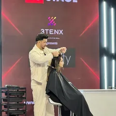 A throwback to me on the HJ Stage at Pro Beauty India in Mumbai, demonstrating a haircut live for fellow stylists.