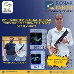 Topping the Deaflympics 2025 selection trials is a huge achievement for our shooter Pranjali Dhumal. Her stellar scores of 572 and 578 in the 10m pistol event are a proud moment for the academy.