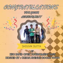 Another one of our talented coaches, Shouvik Dutta, being recognized for his achievement at the KSC Rapid Open Tournament.