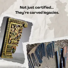 These are not just certified products; they are carved legacies. Each piece, like the bracket shown, is created using traditional tools and techniques passed down through generations.