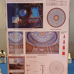 A presentation board detailing the design of the Arihant Aspire clubhouse dome. It includes the plan, section, structural details, and rendered views, explaining how this dome serves as the focal point for the entire project.