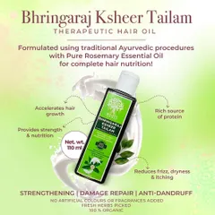 My Bhringaraj Ksheer Tailam is a therapeutic hair oil formulated with the king of hair herbs, Bhringaraj, and protein-rich cow's milk. It's my go-to solution for strengthening hair, promoting growth, and repairing damage.