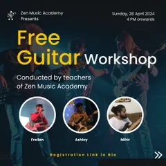 This is an example of our free introductory guitar workshops. We regularly host these sessions led by our expert teachers, Froilan, Ashley, and Mihir, to give you a no-pressure start to your guitar journey.