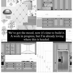 We have the mood, now it’s time to build it. This image shows the transition from the initial mood board to the detailed technical drawings, a crucial step in ensuring the final kitchen is exactly as envisioned.
