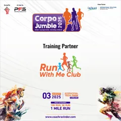 As the Training Partner for Corpo Jumble 2025, we help corporate teams get race-ready. This graphic details the inter-corporate running event at International Tech Park, Gurgaon.