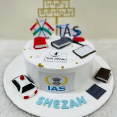 A cake for an aspiring IAS officer, decorated with the national flag, books, and the IAS emblem. It’s a perfect way to celebrate ambition and hard work.