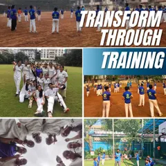 This collage, titled "Transform Through Training," showcases the journey of our athletes. From girls' cricket teams to boys' training drills, it highlights the dedication and growth that happens every day.