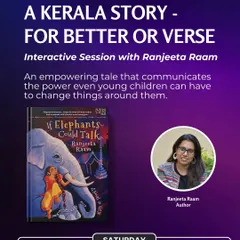 Poster for an interactive session with author Ranjeeta Raam on her book 'If Elephants Could Talk', set in Kerala.
