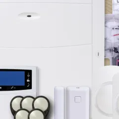 This kit includes a central panel, door and window sensors, and motion detectors, all working together to secure your home.