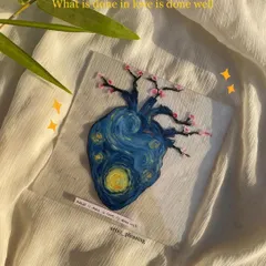 "What is done in love is done well." A custom piece I made, painting a Starry Night-inspired anatomical heart on an acrylic sheet.