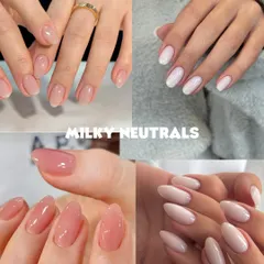 Milky neutrals are always a good idea. This collection showcases various shades of soft, translucent pinks and whites that give your nails a healthy, clean, and polished look.