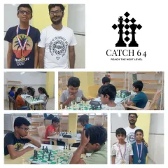 This is our community in action. This collage shows our FIDE-rated coach celebrating a student's victory, alongside images of focused group sessions, highlighting our blend of expert guidance and peer learning.