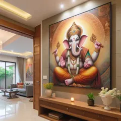 Invite blessings and positive energy into your home with a custom Ganesha painting. Ideal for an entryway or foyer, this piece was commissioned to align with Vaastu principles, creating a welcoming and auspicious first impression for all who enter. We work with you to ensure the artwork's symbolism and placement are perfect for your space.