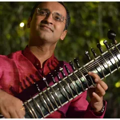 A portrait from a performance at the Constitution Club in Delhi, playing Raag Kedar.