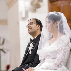 A candid shot of the couple during their church ceremony at the Taj Mahal Hotel, New Delhi.