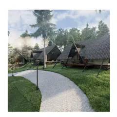 Another view of the resort proposal, emphasizing the community layout and the relationship between the cottages. The design clusters the units to foster a sense of village-like community while maintaining privacy and an uninterrupted connection to the wild landscape.