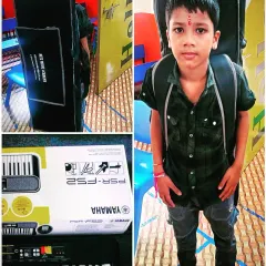The joy of a new instrument. Our student Sairaj from Karnataka with his brand new Yamaha PSR-F52 piano, ready to start his musical journey with us.