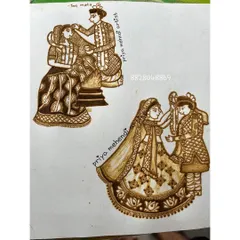Bridal mehndi often tells the story of the wedding. Here are two examples of figurative work depicting wedding ceremonies, the varmala and the pheras. Learning to create these custom scenes is a skill that sets a professional artist apart.