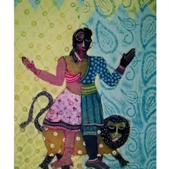 This etching by Sonal Varshneya depicts the 'Ardhanarishvara' concept, the composite form of Shiva and Parvati. It is a beautiful representation of the balance between masculine and feminine energies, rendered with intricate patterns.