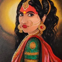 My portrayal of Maa Durga, painted with full devotion on canvas. I used rich acrylics to bring out her divine strength and grace, from the intricate jewelry to the powerful expression in her eyes. This is more than a painting; it's a prayer.