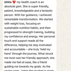 Shweta's dedication was next level. She showed up even on festival days. Her testimonial about feeling more energetic and confident is why I do what I do.